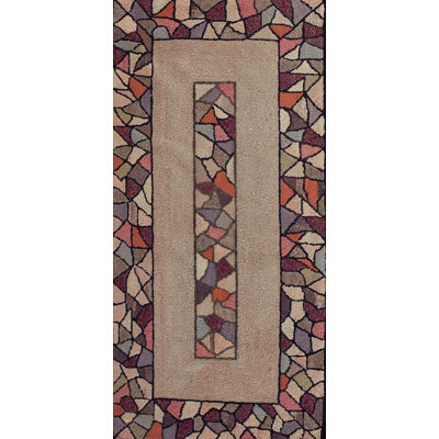 Tapis géométrique antique en laine crocheté ivoire, beige, blanc et américain des années 1930