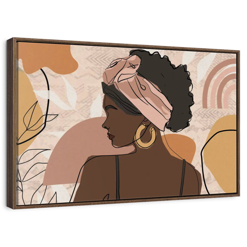 Boho, fille africaine, 13 po x 9 po, Cadre flottant noyer