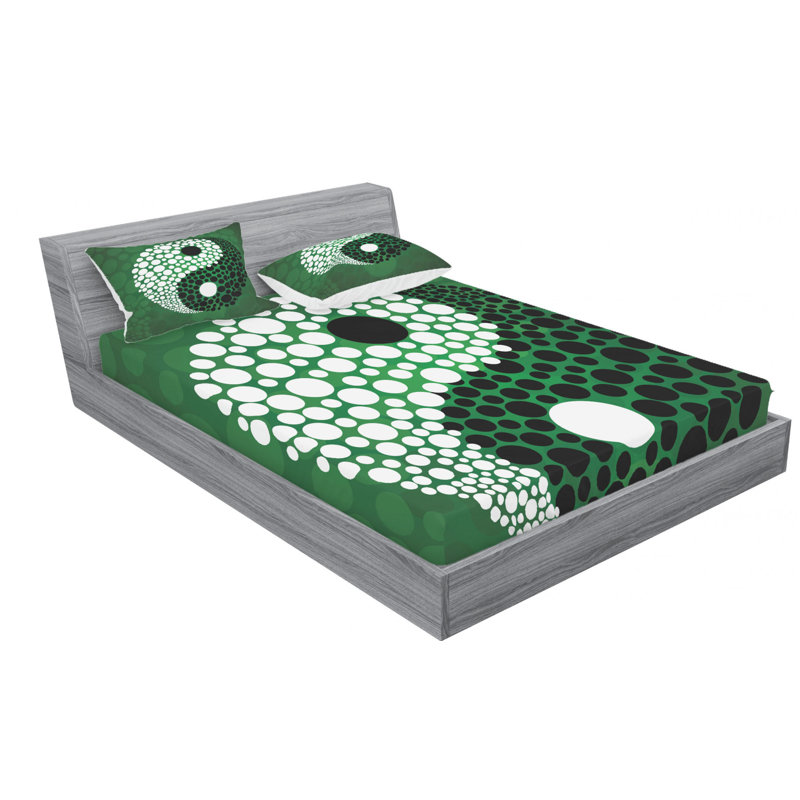 Microfiber Polka Dots Sheet Set, Queen Sheet Set with Fitted Sheet, Green