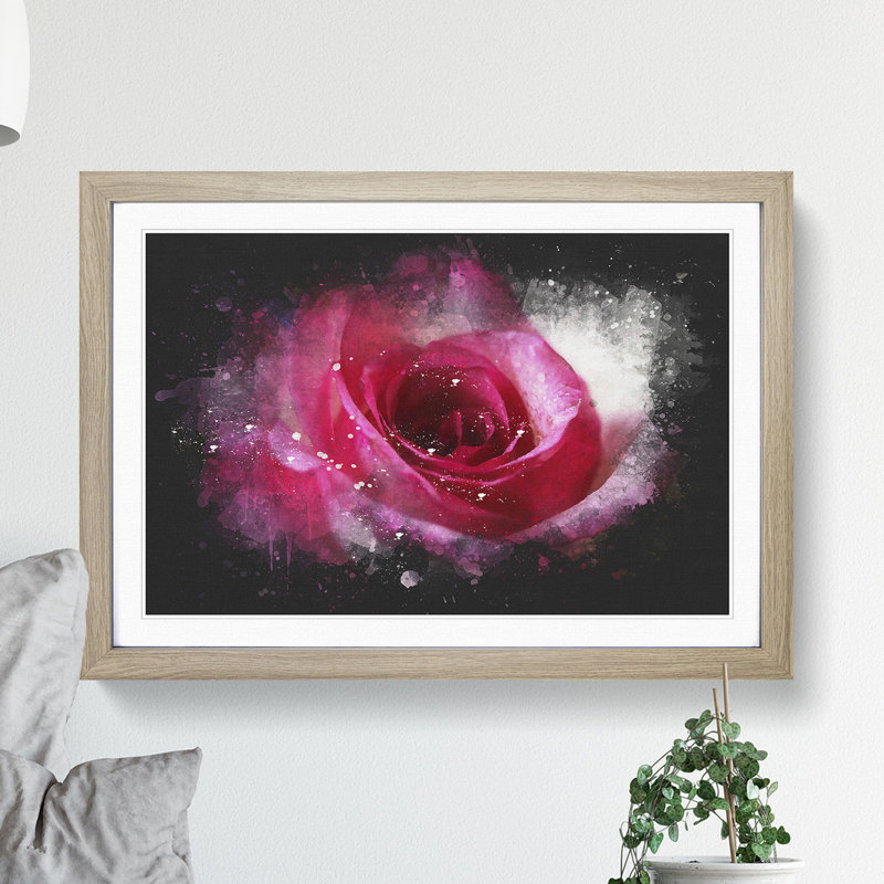 Pink Rose Flower Vol.7 - Picture Frame Graphic Art, 27cm H x 36cm W x 2cm D, Walnut Framed