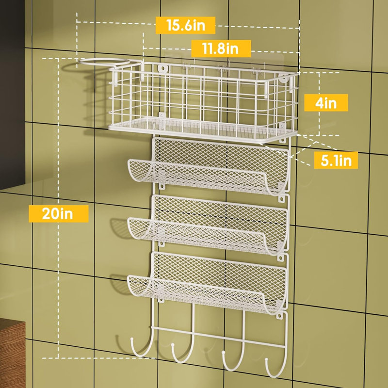 Support de séchoir à cheveux mural Organisateur pour outils de coiffage Panier à 4 tablettes en métal avec crochet