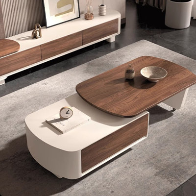 Walnut + Beige Manufactured Wood TVStands
