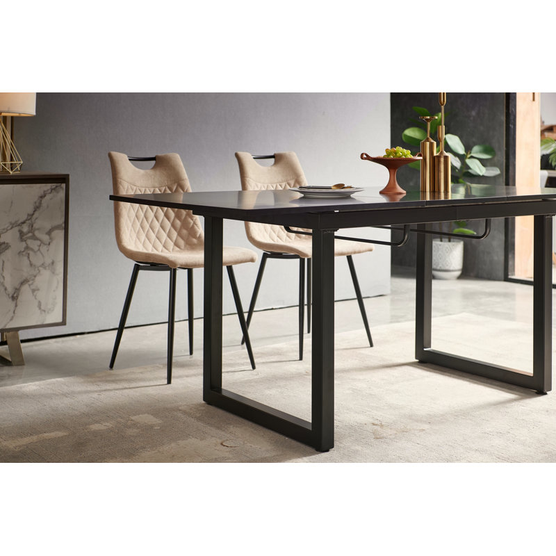 Table de salle à manger carrée extensible avec pieds en métal, Noir, Noir
