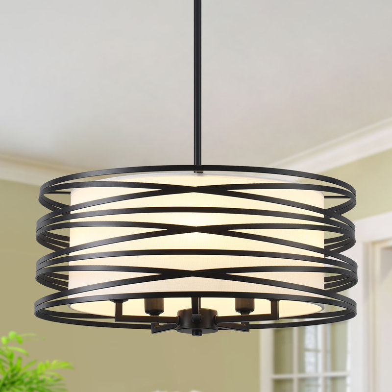 5 - Light 18.9" Dimmable  Farmhouse Modern Drum Chandelier For Dining Room, Bedroom, Black/Gold