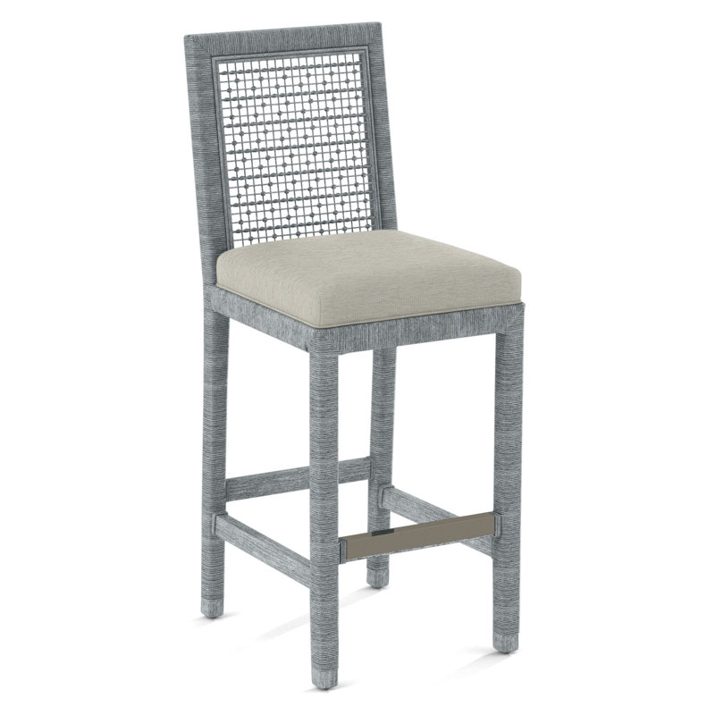 Pine Isle Bar Stool, Sunbrella Beige Pinstripe; 6205-74, Nickel