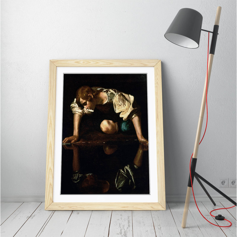 Caravaggio Narcissus - Single Picture Frame Print on Canvas, 89cm H x 64cm W, White