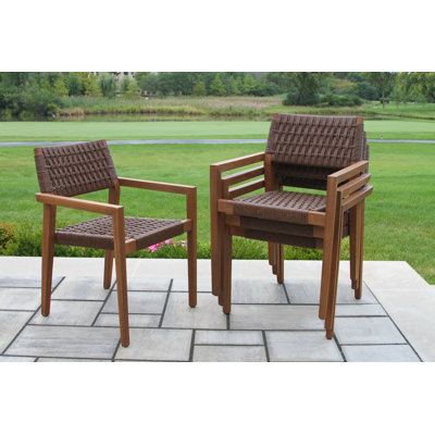 Chaise empilable en eucalyptus et en osier tressé brun, paquet de 4