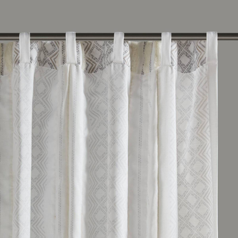 Panneau de rideau en polyester 2 pièces avec rayures capitonnées blanc / taupe, L 50,07 po x L 95 po