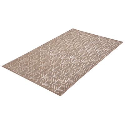 Tapis abstrait brun en laine tissé à plat à la main à motif abstrait 4 pi 10 po x 8 pi 1 po Evah