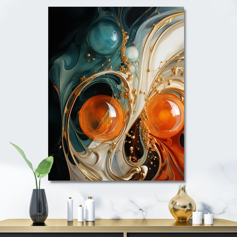 Orange encre tempête IV - art mural abstrait, Toile tendue, H 20 po x l 12 po x P 1 po