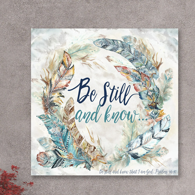«Feather Wreath: Be Still and Know», reproduction de peinture à l'aquarelle sur toile tendue, H 18 po x l 18 po