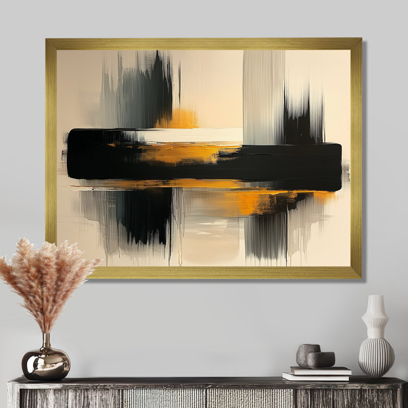 Noir et jaune, rêverie sans limites - art mural minimalisme, H 34 po x l 44 po, Reproduction encadrée d'une seule photo, Doré