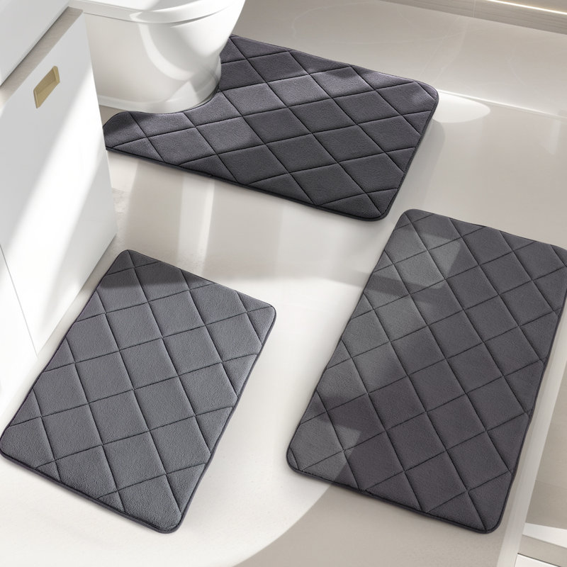 Tapis de bain avec mousse à mémoire de forme antidérapante (ensemble de 3), Gris foncé