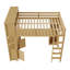 Grand lit mezzanine en bois avec garde-robe intégrée, bureau et bibliothèque, lit mezzanine naturel peu encombrant pour enfants-338919175