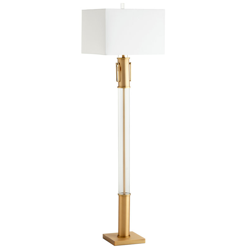 Aged Brass and Linen Shade Floor Lamp