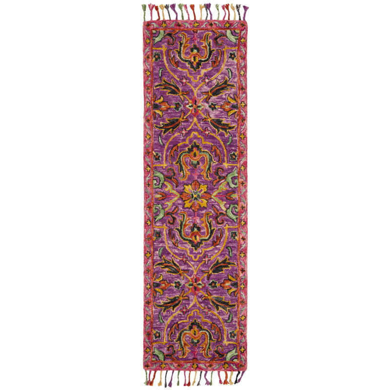 Ferrera Hand-Knotted Wool Purple Area Rug, Runner 2'3" x 8'