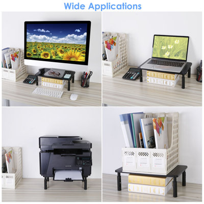 Support de moniteur en métal réglable en hauteur sur 3 niveaux, plateforme en maille ventilée, supporte jusqu'à 20 kg, organisateur de bureau pour moniteur, ordinateur portable et imprimante