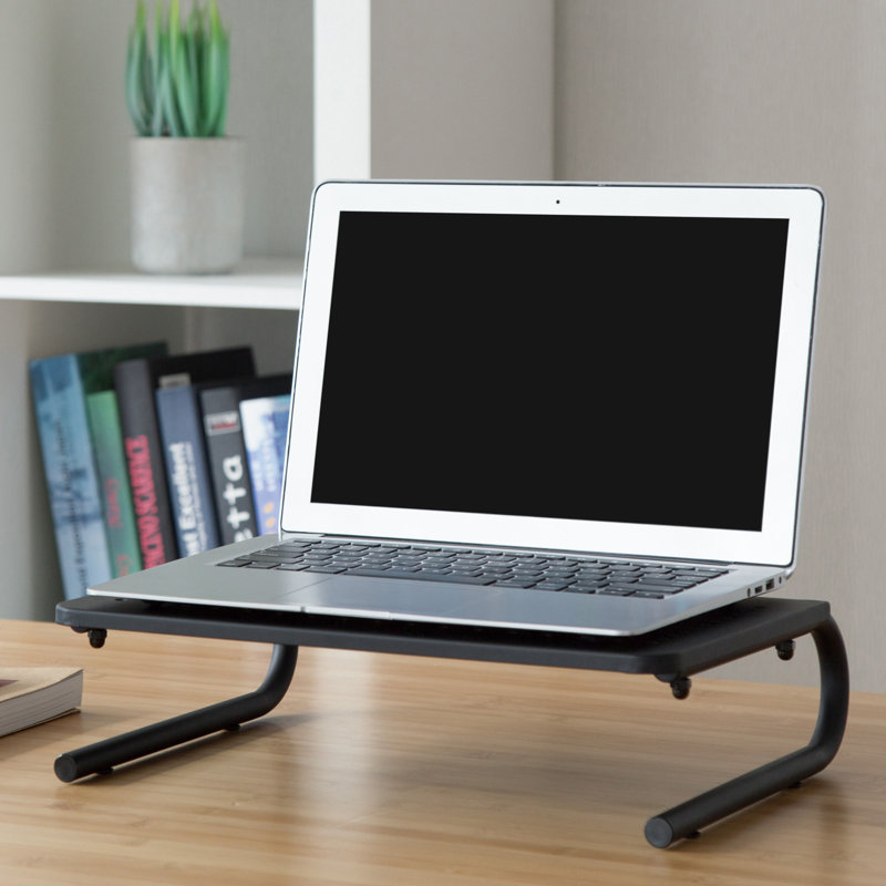 Black Steel Height-Adjustable Desktop Monitor Stand