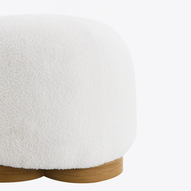 Round Upholstered Ottoman, Footstool For Bedroom, Entryway, White