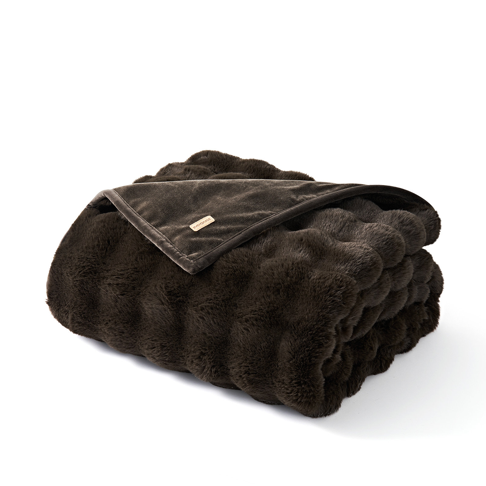 Faux Fur Weighted Throw Blanket, 80" L x 60" W, Dark Brown