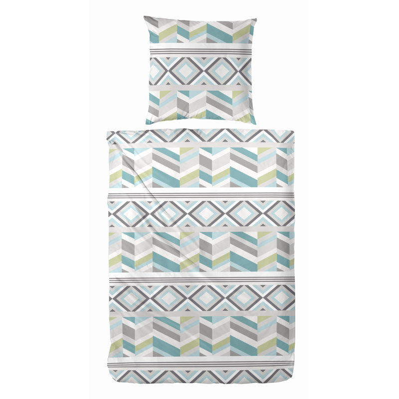 Provo Cotton Reversible 2 Piece Duvet Cover Set, 155 x 220cm Duvet Cover + 1 Pillowcase, Grey/Green