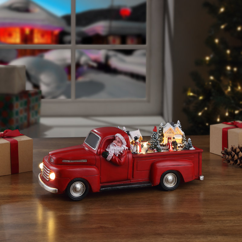 Camion rouge 14 "animé nostalgique - Père Noël blanc