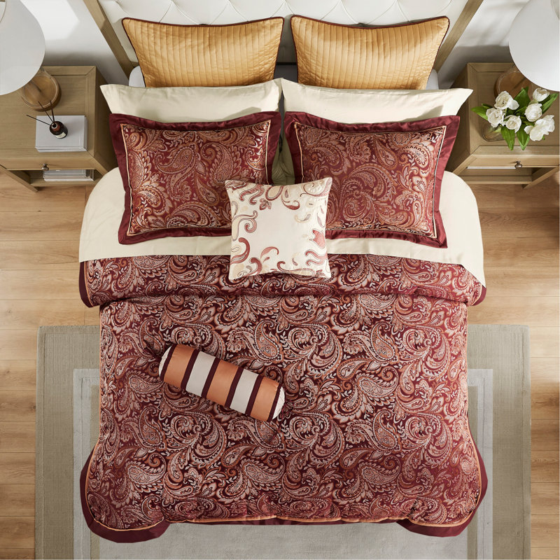 Ensemble d'édredon 12 pièces avec draps en coton Red King, Rouge, Édredon très grand + 11 pièces supplémentaires
