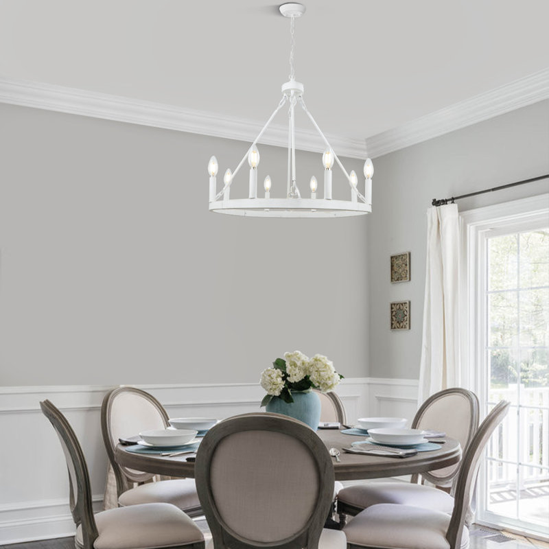 Luminaire rond rustique à 8 lumières de style bougie Hendon, Blanc
