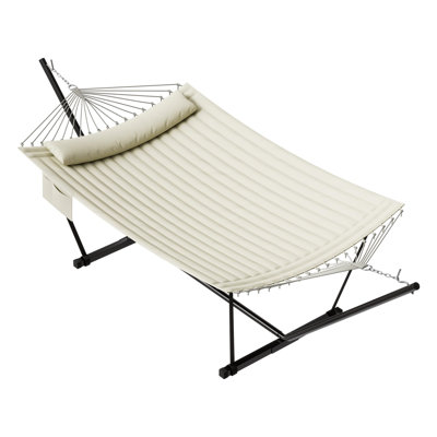Hamac pour 2 personnes avec support pour l'extérieur, hamac double avec support et oreiller, capacité maximale de 450 lb avec corde d'équilibre, grand hamac pour patio extérieur près de la piscine