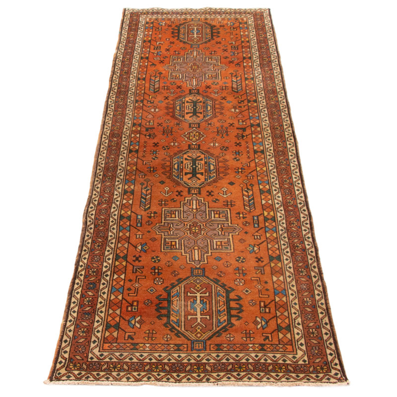 Tapis unique en cuivre fait à la main 3 pi 3 po x 10 pi 11 po Konya Anatolian