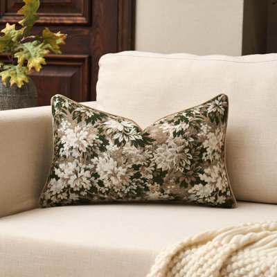 Neutral Floral Pillow Cover 12 X 20 Inches, Vintage Chenille Rectangle Throw Pillow Cover Soft Decorative Farmhouse Accent Couch Pillow Cover For Living Room Bedroom, Green
