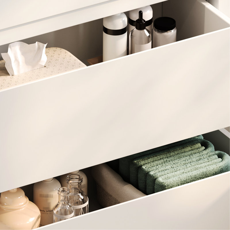Meuble-lavabo double 60 po, deux comptoirs en céramique inclus, conception de déversement, tiroir pleine extension, finition brillante, convient aux plans de redécoration, évier à montage en douceur, pré-comptoir