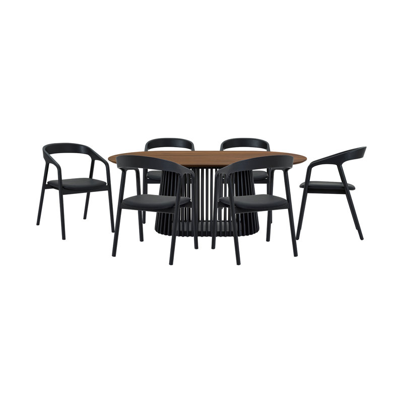Buffolino 6 - Person Pedestal Dining Set, Walnut, Black