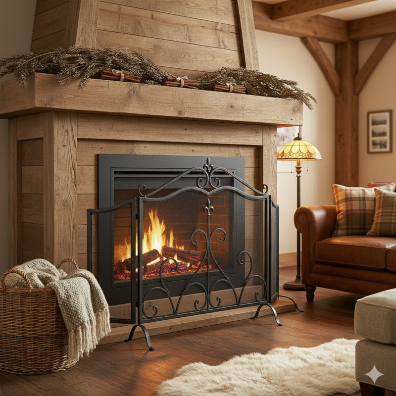 Pare-étincelles en fer Onyx 3 panneaux 54 po x 31,5 po, finition noire