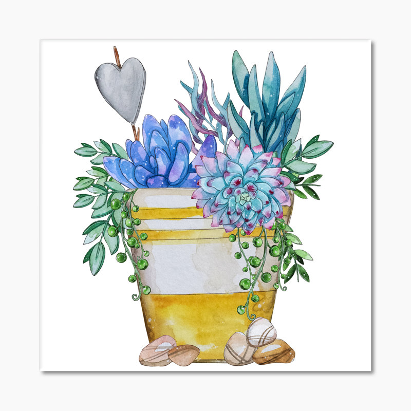 «Blue Succulent Plant Composition», impression sur toile, H 16 po x l 16 po x P 1 po, Toile tendue