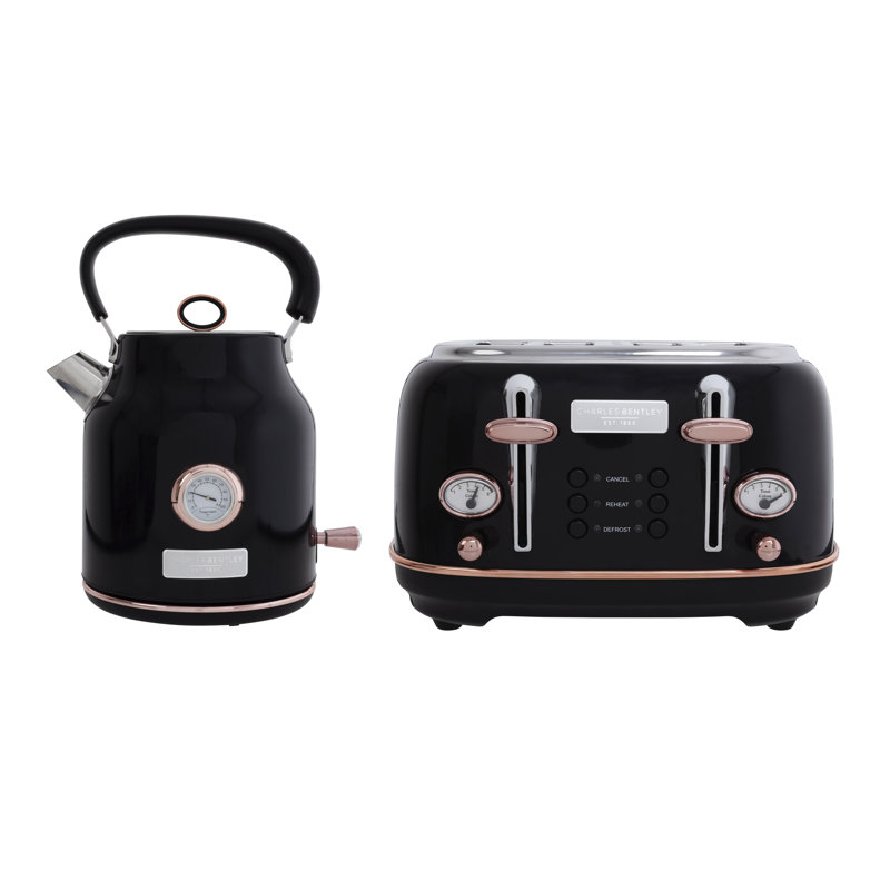 Charles Bentley Kettle & Toaster Set, Black/Rose Gold