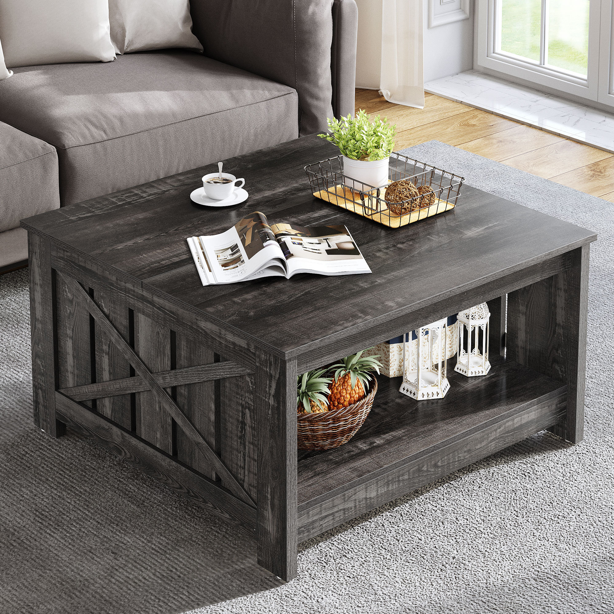 Laurel Foundry Modern Farmhouse Table Basse 4 Pieds Avec Rangement   Table Basse A 4 Pieds Avec Rangement Vesely Farm House 