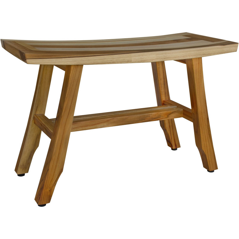 Banc de douche ou banc d'extérieur en teck curviligne Ripley, Naturel, H 18 po x l 28 po x P 12 po