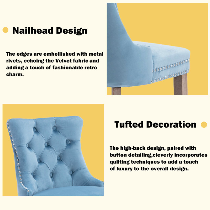 Upholstered Tufted Wingback Velvet Counter Bar Stool (Set of 4), Brown, Light Blue