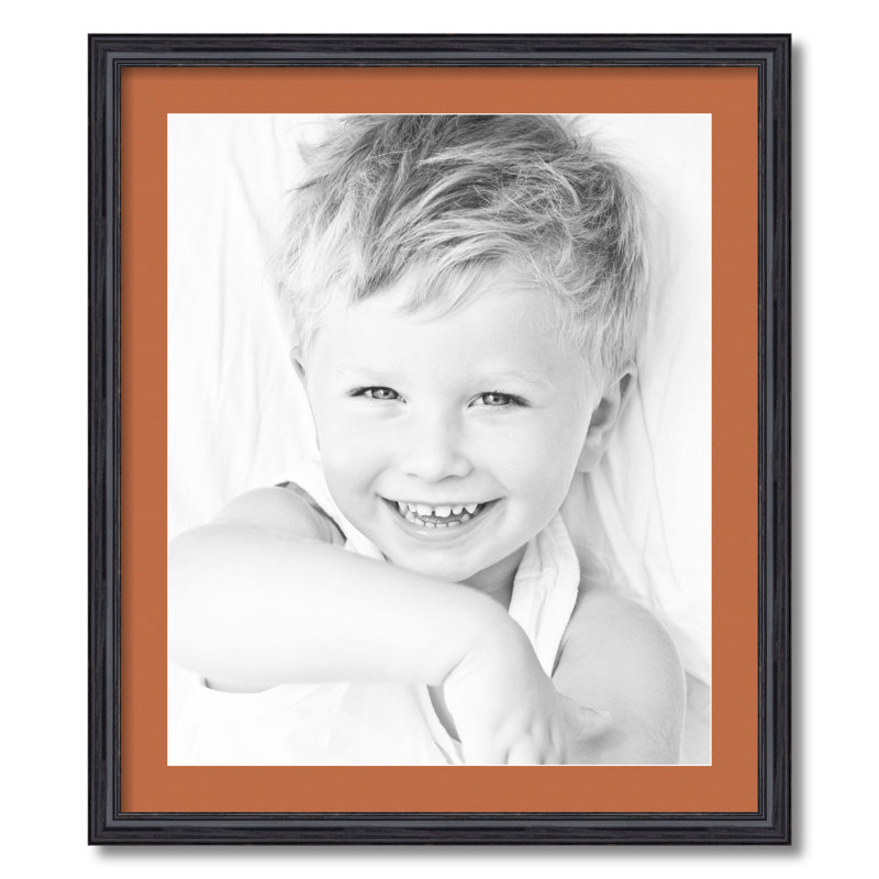 Black Wood Matte Picture Frame with Mat, Red Orange