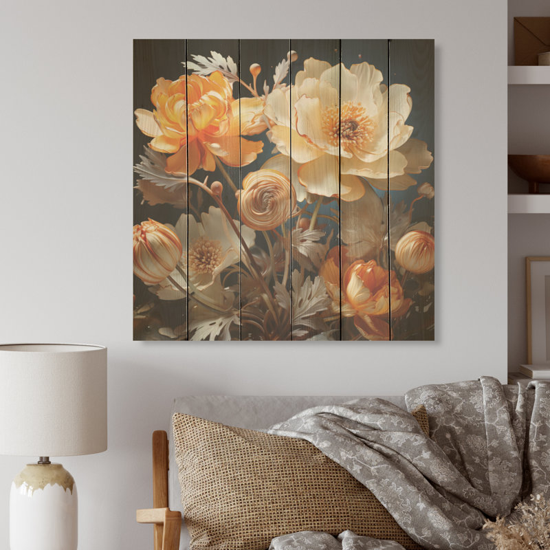 «Buttercups Emotion Sunshine» - Art mural en bois sur bois de pin naturel, H 15 po x l 15 po