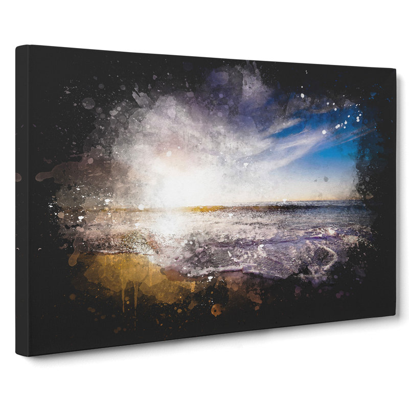 Sunset over a Californian Beach Paint Splash - Wrapped Canvas, 40cm H x 60cm W x 3cm D