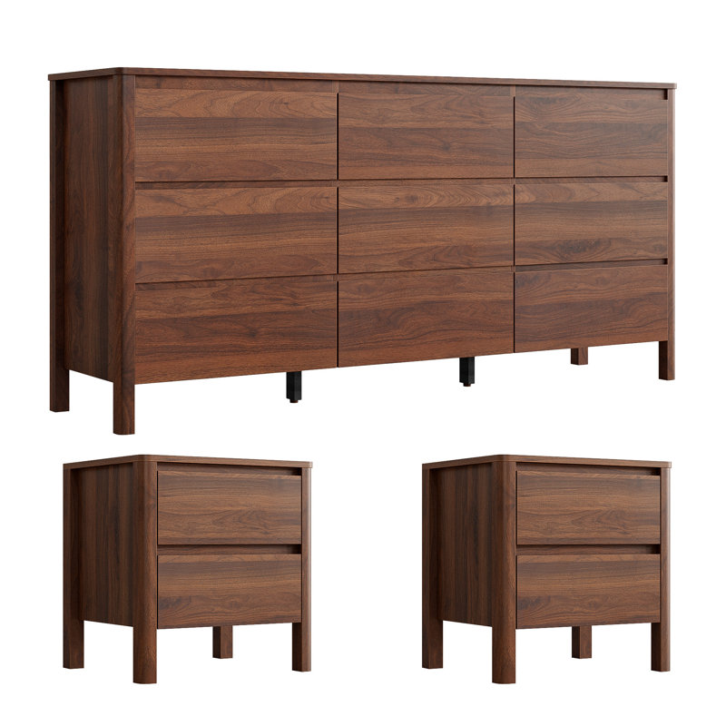 Ensemble de chambre à coucher 3 pièces (ensemble de commode et table de chevet 9 pièces, 2 pièces)