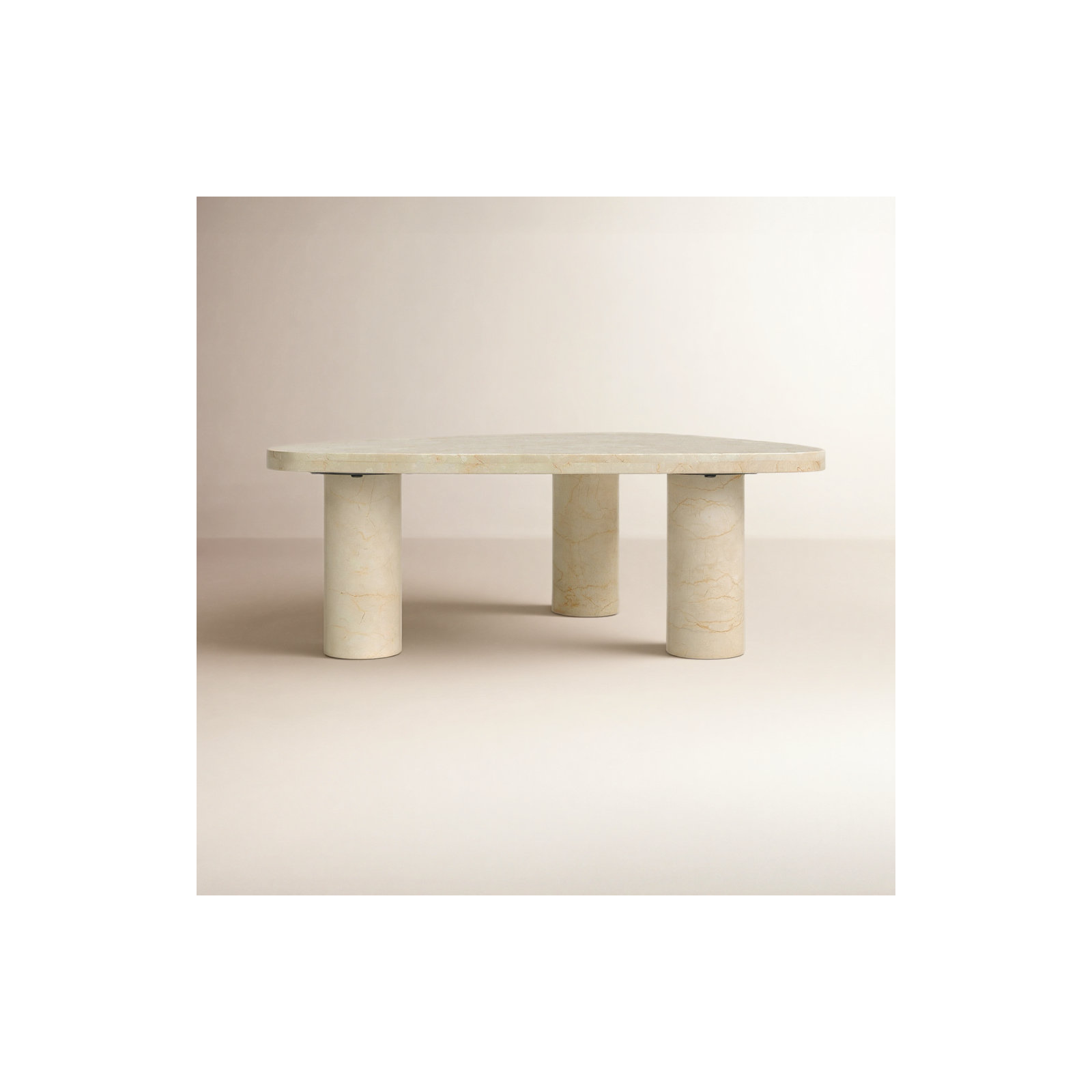 Moraga 3 Legs Coffee Table, 13" H x 36" L x 25.5" W, Cream Marble