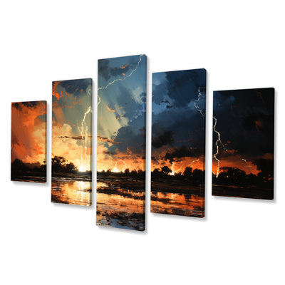 Dramatic Lightning Nights V - Landscapes Canvas Print - 5 Panels