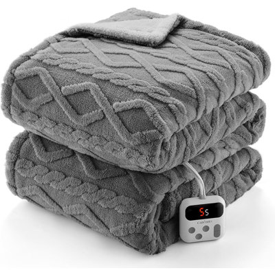 Thick Tufted Sherpa Heated Throw Blanket, 10 Heat Levels & 10 Time Settings, ETL Certified