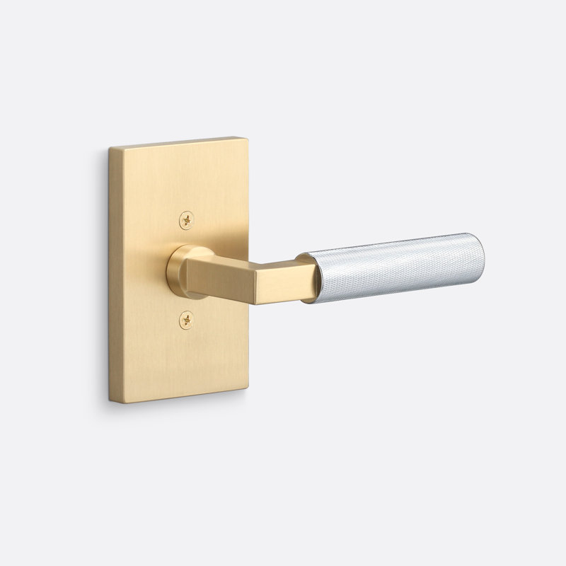 Fausse rosette Levanto, poignée moletée, Chrome poli, Laiton satiné