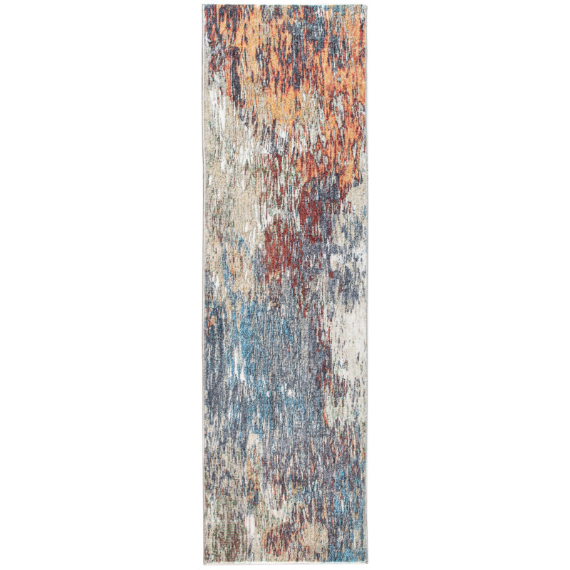 Tapis de couloir abstrait 8 "bleu et beige Dhurrie