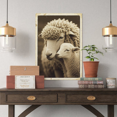 Canvas Wall Art Mom & Baby Sheep, Cute Animal Family Wall Art 2-1 Vintage Poster Print Home Decor