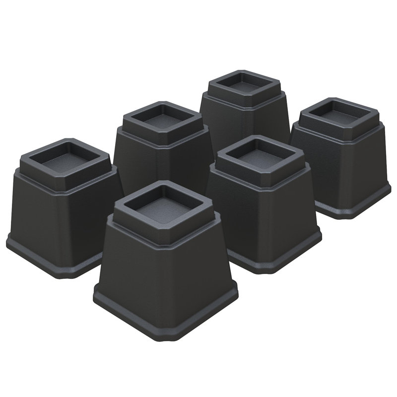 Ensemble de 6 élévateurs de lit robustes, H 5,7 po x l 6,3 po x L 6,3 po, Noir, noir, noir, noir